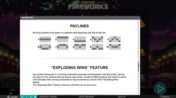 Fortune Fireworks :: Paylines 1-10