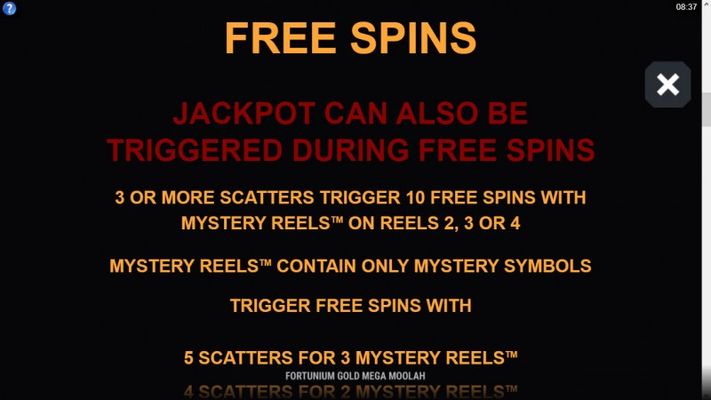 Fortunium Gold Mega Moolah :: Free Spin Feature Rules