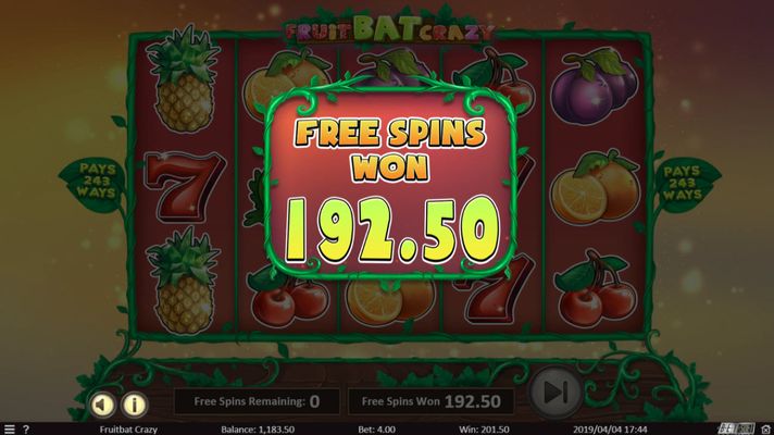 Total free spins payout