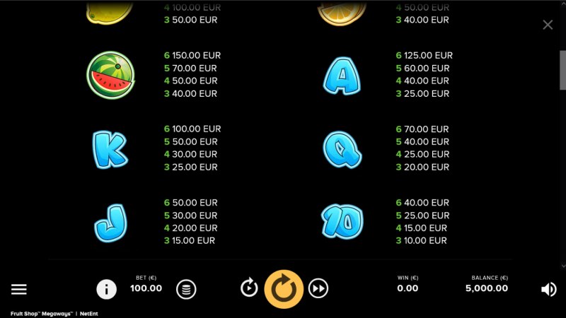 Paytable - Low Value Symbols