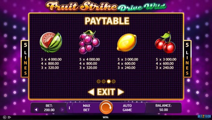 Fruit Strike Drive Wild :: Paytable - Low Value Symbols