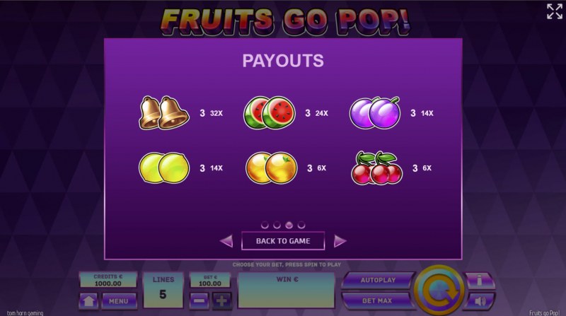 Fruits Go Pop! :: Paytable