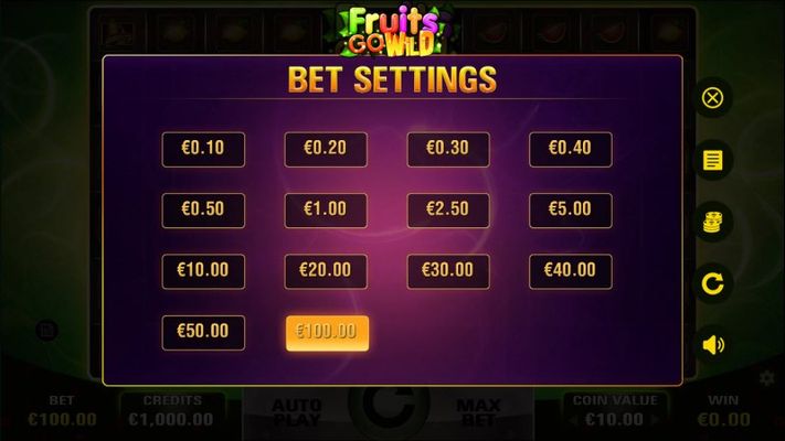 Fruits Go Wild :: Available Betting Options