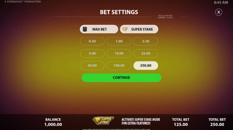 Fruits Gone Wild Supreme :: Available Betting Options