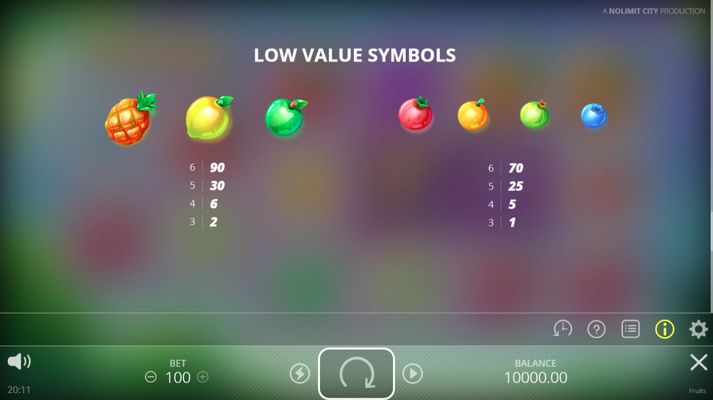 Fruits :: Paytable - Low Value Symbols