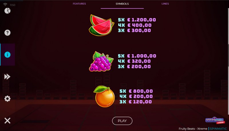 Fruity Beats Xtreme :: Paytable - Medium Value Symbols