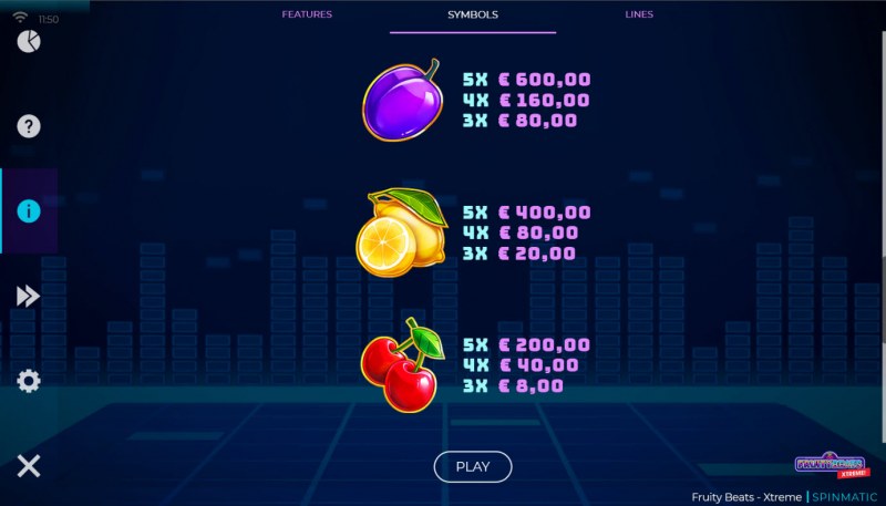 Fruity Beats Xtreme :: Paytable - Low Value Symbols