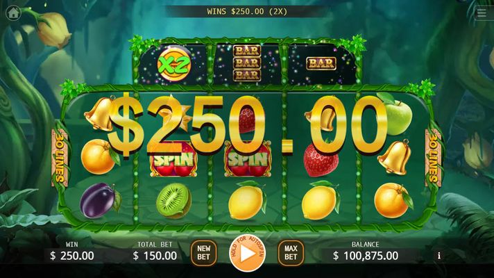 Wild x2 landing on bonus reel doubles the payout