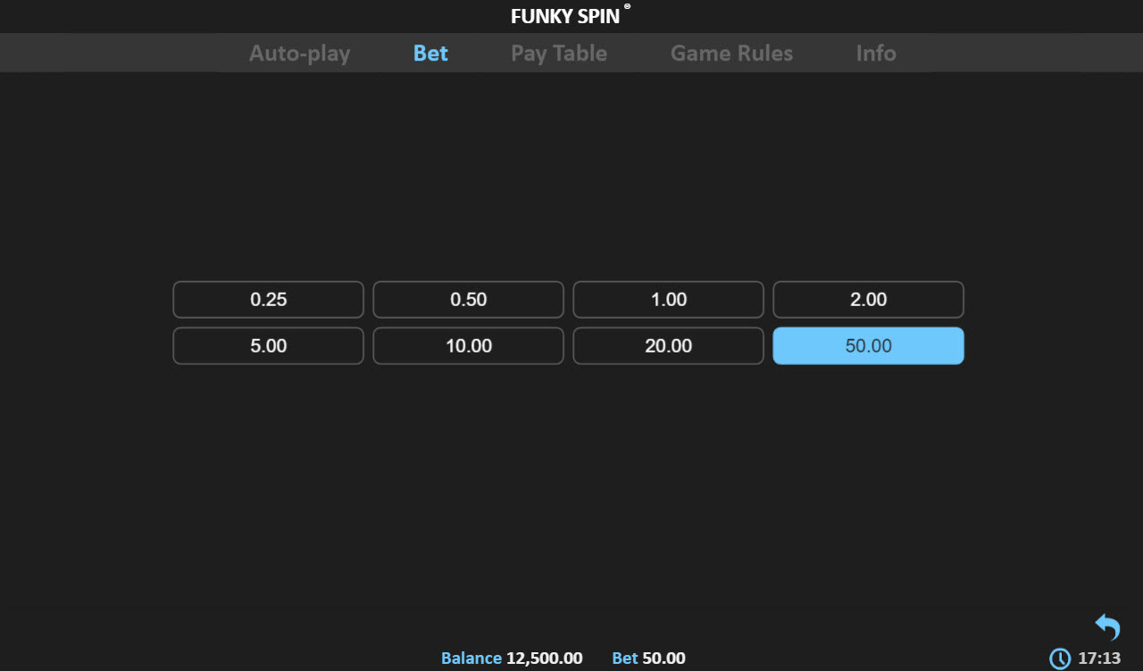 Funky Spin :: Available Betting Options