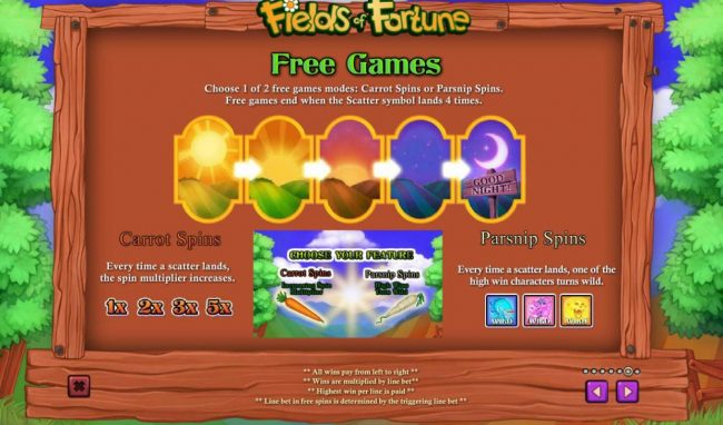 Free Games - Choose 1 of 2 free games modes: Carrot Spins or Parsnip Spins.