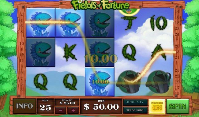 Multiple winning paylines of snap dragons triggers a 50.00 win!