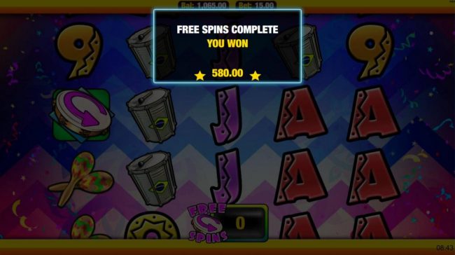 Free Spins feature pays out a total of 580 coins