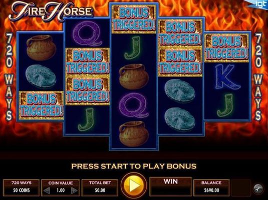 Bonus symbols across the reels triggers the free spins bonus feature.