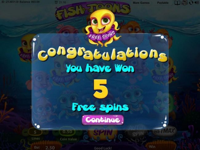 Five free spins awarded