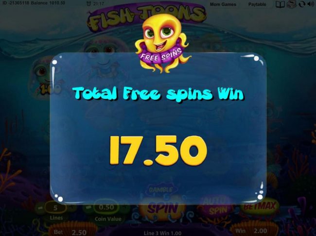 The free spins feature pays out a total of 17.50