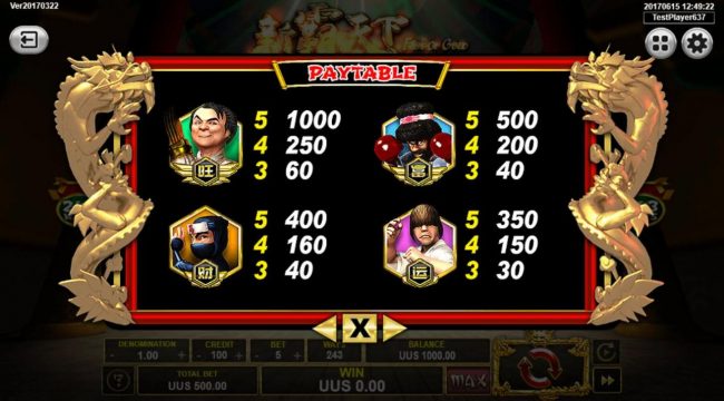 High value slot game symbols paytable.