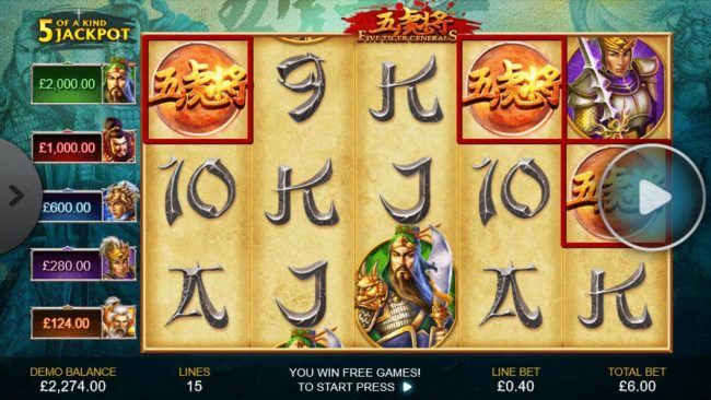 Three game logo scatter symbols triggers the free games bonus feature.