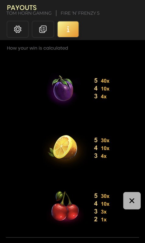 Low Value Symbols Paytable