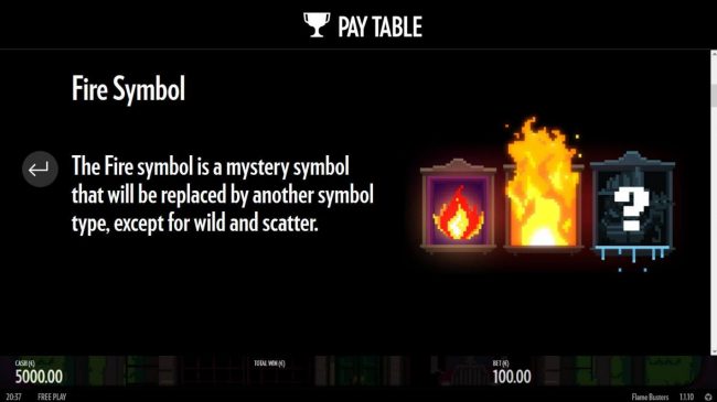 Fire Symbol is a mystery symbol that will be replaced by another symbol type, except for wild or scatter.