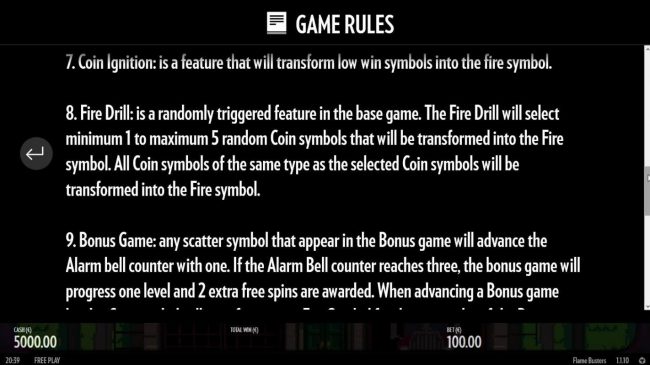 General Game Rules - Coin Ignition, Frire Drill and Bonus Game.