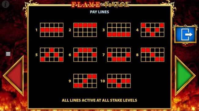 Payline Diagrams 1-10, All lines active at all bet levels.