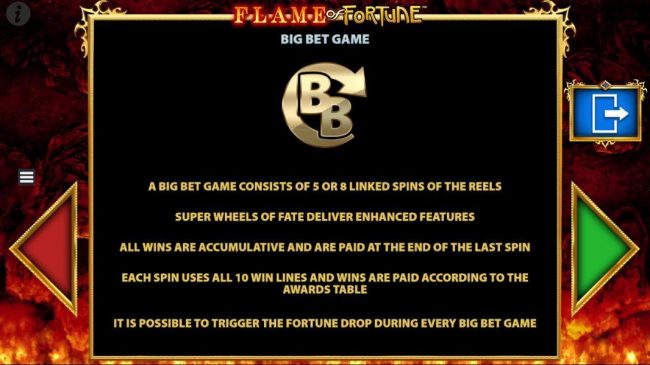 Big Bet Game Rules - consistes of 5 or 8 linked spins of the reels.