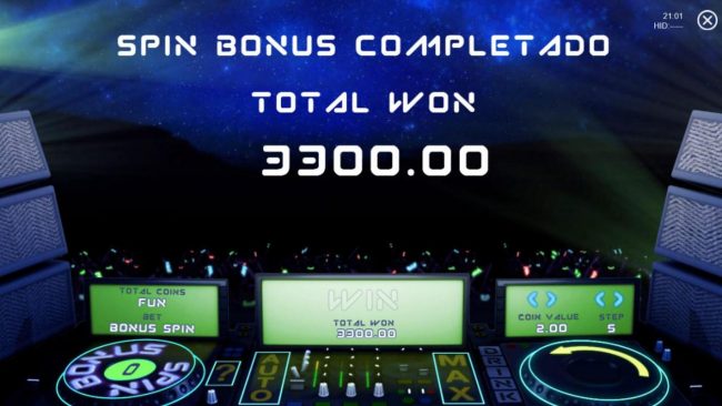 Spin Bonus Feature pays out a total of 3300.00