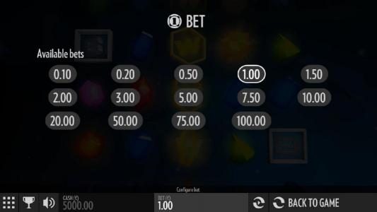 Bets - Available betting range.