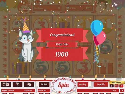 The free spins feature pays out a total of 1900 coins for a big win.
