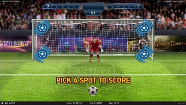 Pick a spot to score, you have 4 places of the goal to choose from.