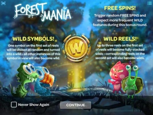 Game features include: Wild Symbols, Free Spins and Wild Reels!