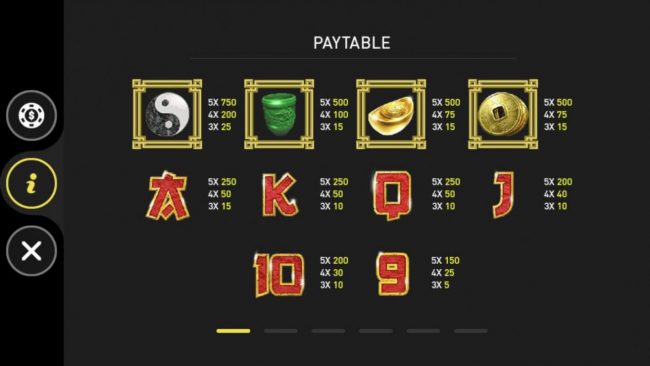 Slot game symbols paytable.