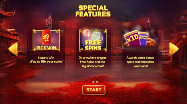 Special Features - Pick Win, Free Spins and Xtra Bonus Spins and Multipliers.