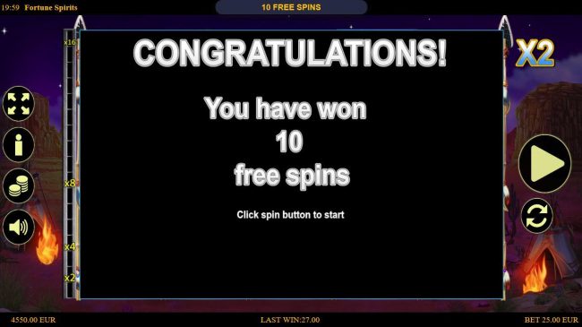 10 free spins awarded