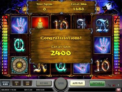 our free  spins feature paid out a total of 2400 coins for a big win