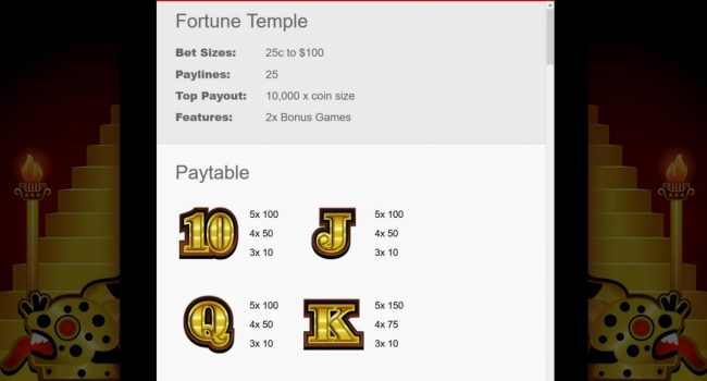 Low value game symbols paytable.