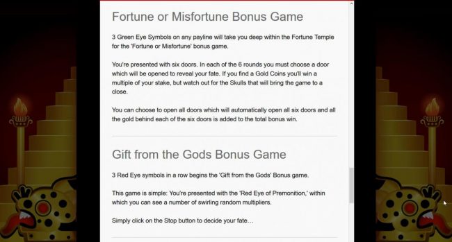 Fortune or Misfortune Bonus Game Rules and Gifts from the Gods Bonus Game Rules.