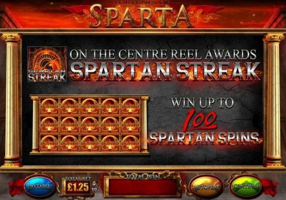 Spartan Streak symbol on th centrea reel awards Spartan Streak - Win up to 100 Spartan Spins!