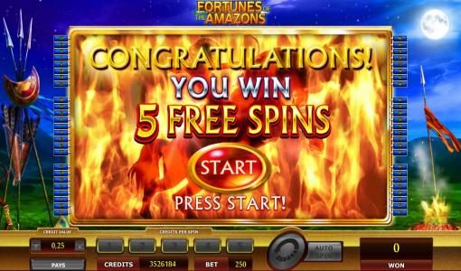 5 free spins awarded