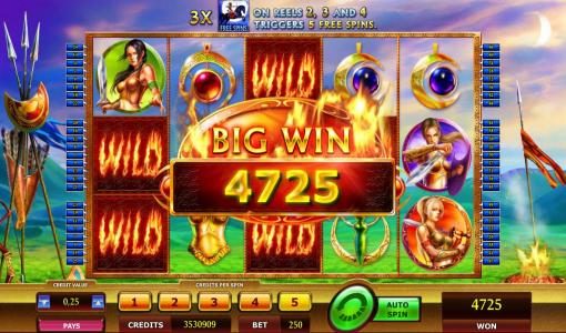 The free spins feature pays out 4725 credits for a big win.