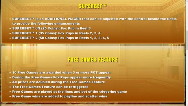 Super Bet and Free Games Feature Rules