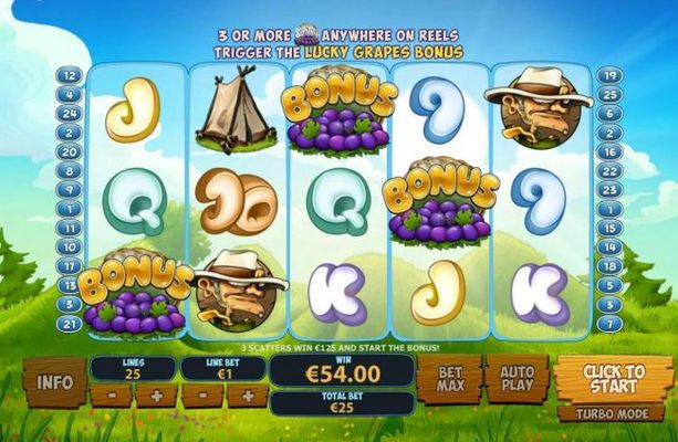 Three grape bonus symbols triggers the bonus game.