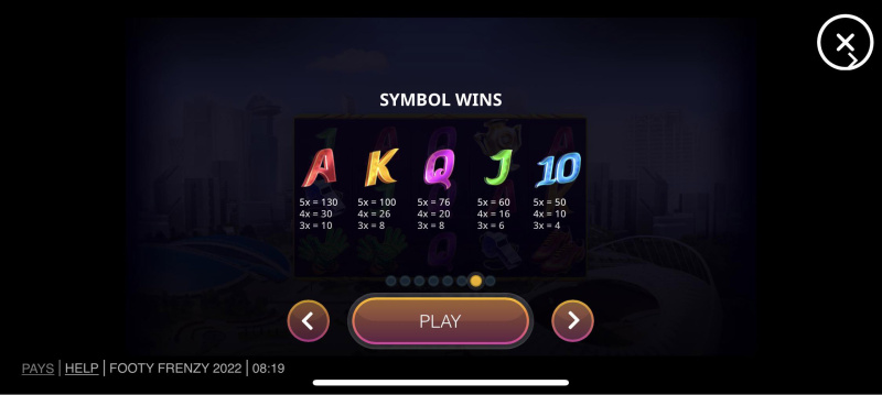Low Value Symbols Paytable