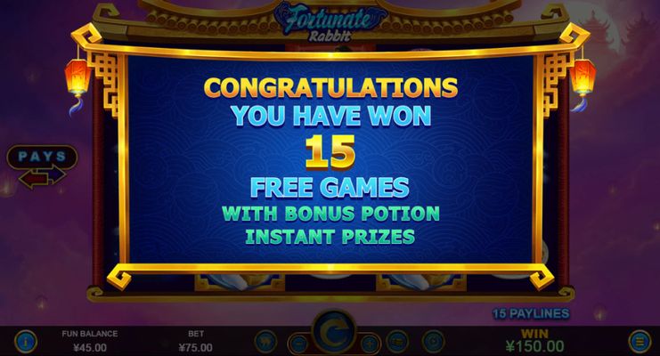 15 Free Spins Awarded