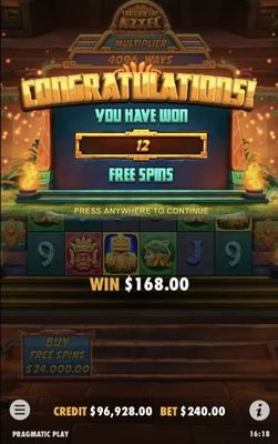 12 Free Spins Awarded