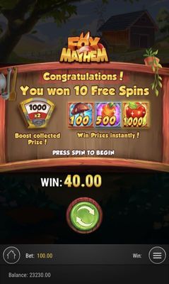 10 Free Spins Awarded