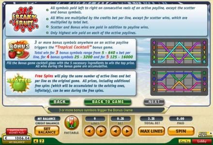 General Game Rules, Bonus Rules Free Spins Rules and Payline Diagrams