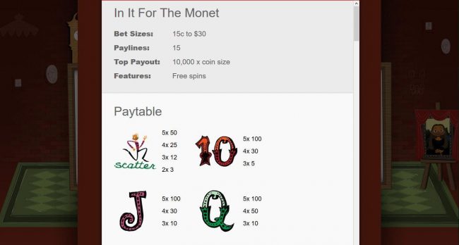 Low value game symbols paytable.