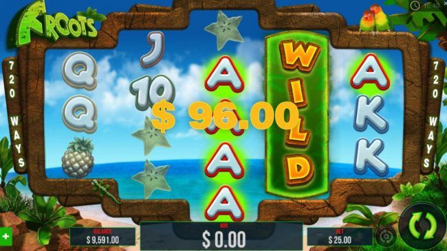 Expanded wild triggers a 96.00 jackpot win.