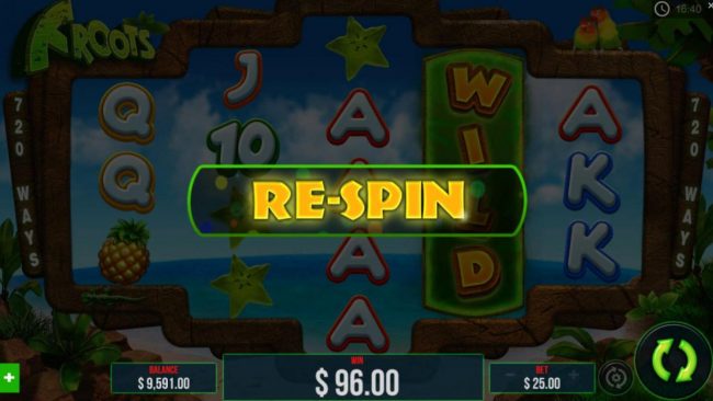 The resulting expanded wild symbol triggers a re-spin.